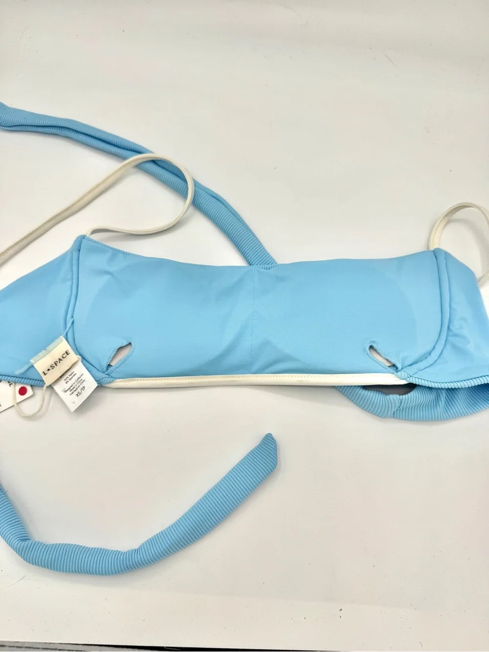 NWT L Space Hazel Swim Top in Seaspray Blue / Cream , Ribbed Bikini